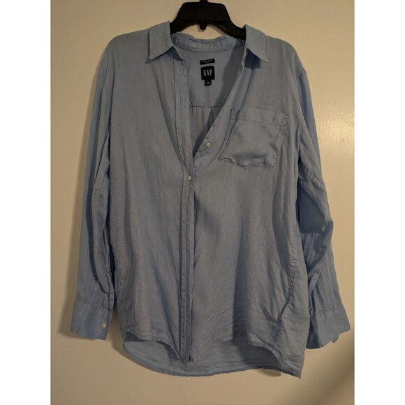 GAP women's 100% linen blue breathable spring summer boyfriend fit shirt M - Picture 5 of 8